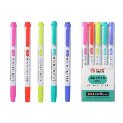 5 spalvos / dėžutė Spalvos Dviejų galvučių paryškinimo rašiklių rinkinys Fluorescentinis piešimo žymekliai Raiklių rašikliai Menas Mielos pastelinės raštinės reikmenys