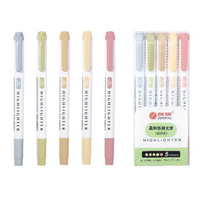 5 spalvos / dėžutė Spalvos Dviejų galvučių paryškinimo rašiklių rinkinys Fluorescentinis piešimo žymekliai Raiklių rašikliai Menas Mielos pastelinės raštinės reikmenys