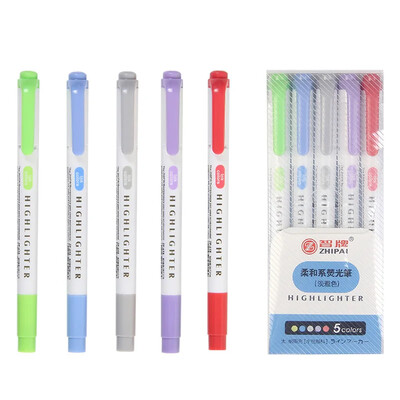 5 spalvos / dėžutė Spalvos Dviejų galvučių paryškinimo rašiklių rinkinys Fluorescentinis piešimo žymekliai Raiklių rašikliai Menas Mielos pastelinės raštinės reikmenys