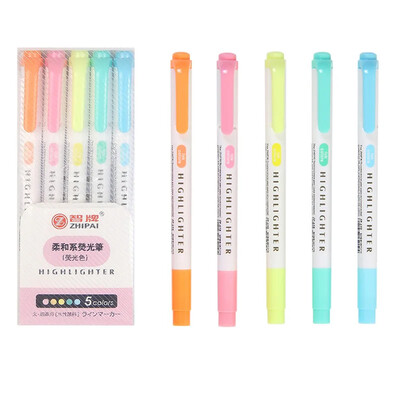 5 spalvos / dėžutė Spalvos Dviejų galvučių paryškinimo rašiklių rinkinys Fluorescentinis piešimo žymekliai Raiklių rašikliai Menas Mielos pastelinės raštinės reikmenys