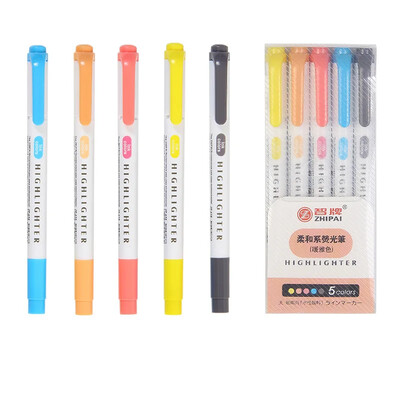 5 spalvos / dėžutė Spalvos Dviejų galvučių paryškinimo rašiklių rinkinys Fluorescentinis piešimo žymekliai Raiklių rašikliai Menas Mielos pastelinės raštinės reikmenys