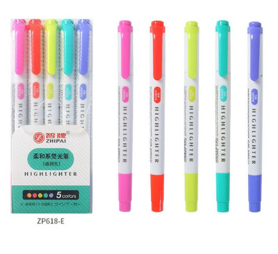 5 spalvų / dėžutė Dvi galvutės paryškinimo rašiklių rinkinys Fluorescenciniai žymekliai Paryškintuvai Rašikliai Meno žymeklis Japoniškos mielos Kawaii raštinės reikmenys