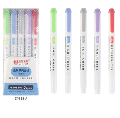 5 spalvų / dėžutė Dvi galvutės paryškinimo rašiklių rinkinys Fluorescenciniai žymekliai Paryškintuvai Rašikliai Meno žymeklis Japoniškos mielos Kawaii raštinės reikmenys