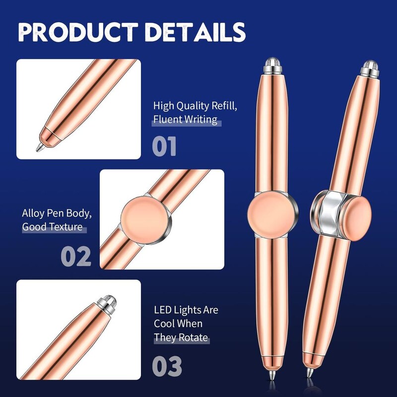 2024 LED Light Weighted Fidget Spinners Pen Метална въртяща се писалка Химикалка за декомпресия за деца, тийнейджъри, облекчаване на стреса