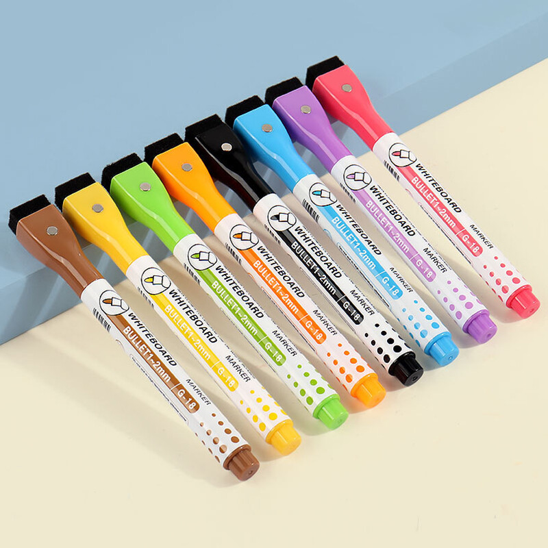 Žymekliai WhiteBoard rašiklis Vandens pagrindo rašiklis, sausas valymas Magnetinė balta lenta su teptuko rašikliu, sugeriantis vaikiškas spalvotas dažymo rašiklis