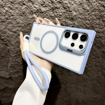 Za Magsafe skriveni držač s uzicom, prozirna torbica za Samsung Galaxy S24 S23 FE S22 Ultra Plus magnetski bežični poklopac za punjenje