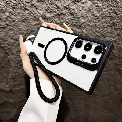 Za Magsafe skriveni držač s uzicom, prozirna torbica za Samsung Galaxy S24 S23 FE S22 Ultra Plus magnetski bežični poklopac za punjenje