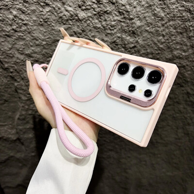 Za Magsafe skriveni držač s uzicom, prozirna torbica za Samsung Galaxy S24 S23 FE S22 Ultra Plus magnetski bežični poklopac za punjenje