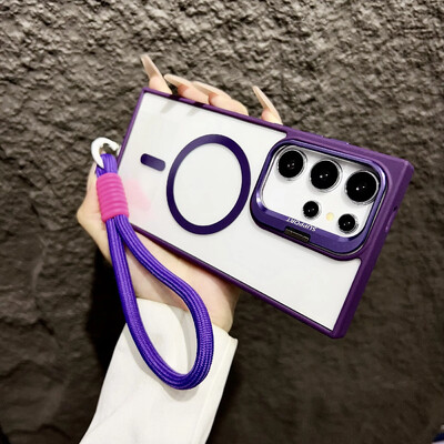 Za Magsafe skriveni držač s uzicom, prozirna torbica za Samsung Galaxy S24 S23 FE S22 Ultra Plus magnetski bežični poklopac za punjenje