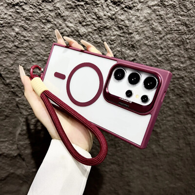 Za Magsafe skriveni držač s uzicom, prozirna torbica za Samsung Galaxy S24 S23 FE S22 Ultra Plus magnetski bežični poklopac za punjenje