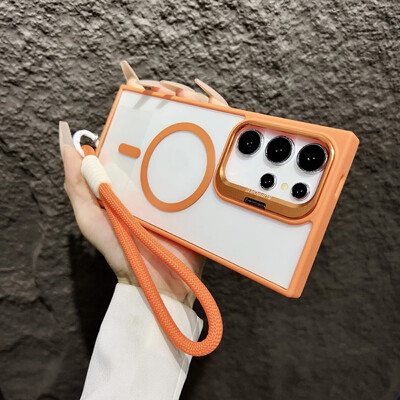 Za Magsafe skriveni držač s uzicom, prozirna torbica za Samsung Galaxy S24 S23 FE S22 Ultra Plus magnetski bežični poklopac za punjenje