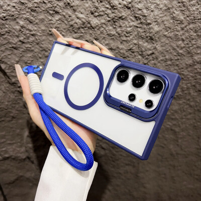 Za Magsafe skriveni držač s uzicom, prozirna torbica za Samsung Galaxy S24 S23 FE S22 Ultra Plus magnetski bežični poklopac za punjenje