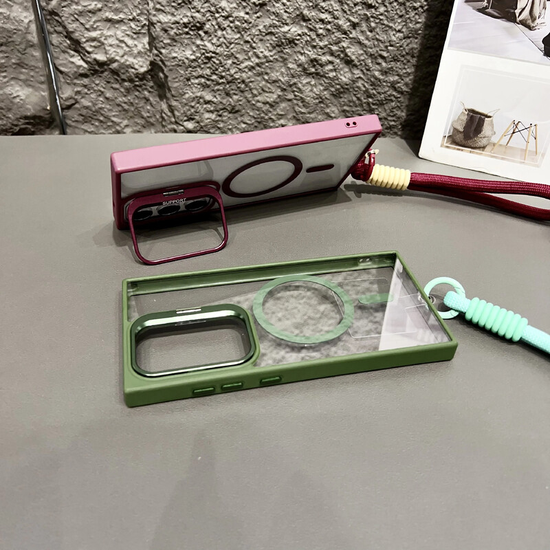 Za Magsafe skriveni držač s uzicom, prozirna torbica za Samsung Galaxy S24 S23 FE S22 Ultra Plus magnetski bežični poklopac za punjenje