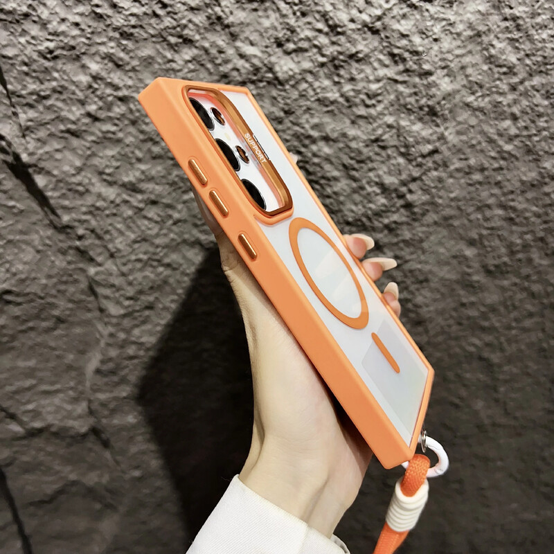 Za Magsafe skriveni držač s uzicom, prozirna torbica za Samsung Galaxy S24 S23 FE S22 Ultra Plus magnetski bežični poklopac za punjenje