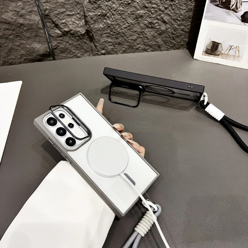 Za Magsafe skriveni držač s uzicom, prozirna torbica za Samsung Galaxy S24 S23 FE S22 Ultra Plus magnetski bežični poklopac za punjenje