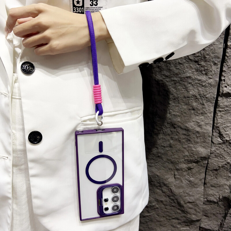 Za Magsafe skriveni držač s uzicom, prozirna torbica za Samsung Galaxy S24 S23 FE S22 Ultra Plus magnetski bežični poklopac za punjenje