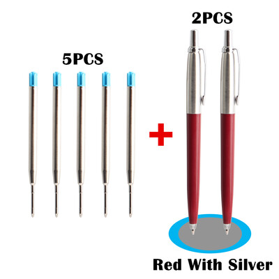 2+5/комплект офис химикалка 2PCS метална химикалка с пълнител подарък канцеларско ядро автоматична химикалка за училище офис мастило синьо черно