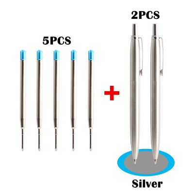 2+5/комплект офис химикалка 2PCS метална химикалка с пълнител подарък канцеларско ядро автоматична химикалка за училище офис мастило синьо черно