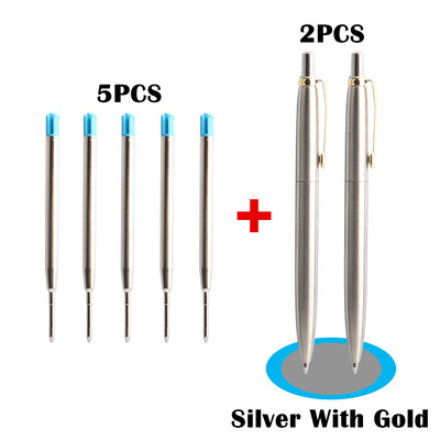 2+5/комплект офис химикалка 2PCS метална химикалка с пълнител подарък канцеларско ядро автоматична химикалка за училище офис мастило синьо черно