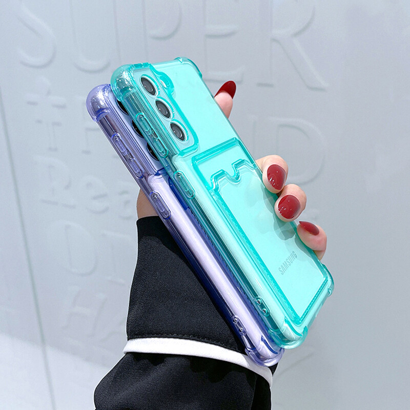 Удароустойчива въздушна възглавница Чанта за карти Портфейл Прозрачен калъф за телефон за Samsung Galaxy S21 S22 S23 FE S24 Plus S24 Ultra 5G ъгли Капак на бронята