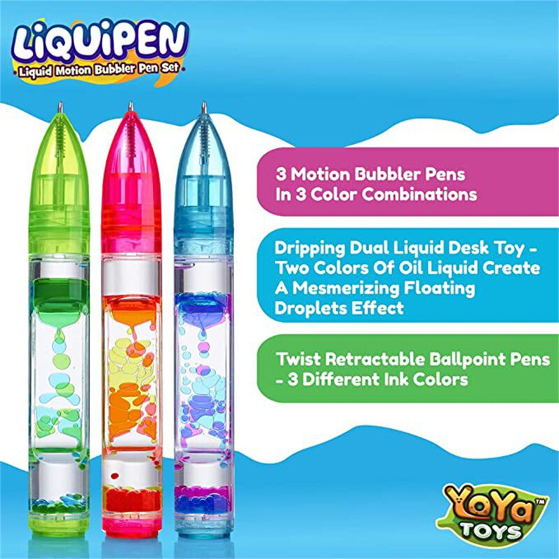 Liquid Motion Bubbler Fidget Pen, skirtas vaikams ir suaugusiems, mažinantis stresą, sensoriniai žaislai Spalvingas skystas laikmatis namų biuro naujovė