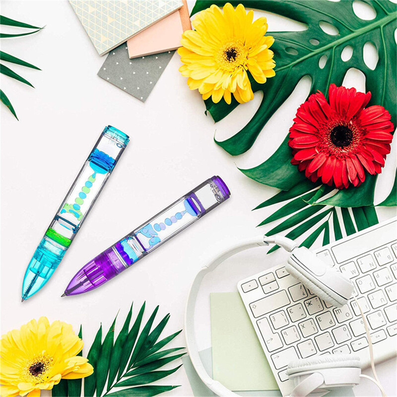 Liquid Motion Bubbler Fidget Pen, skirtas vaikams ir suaugusiems, mažinantis stresą, sensoriniai žaislai Spalvingas skystas laikmatis namų biuro naujovė