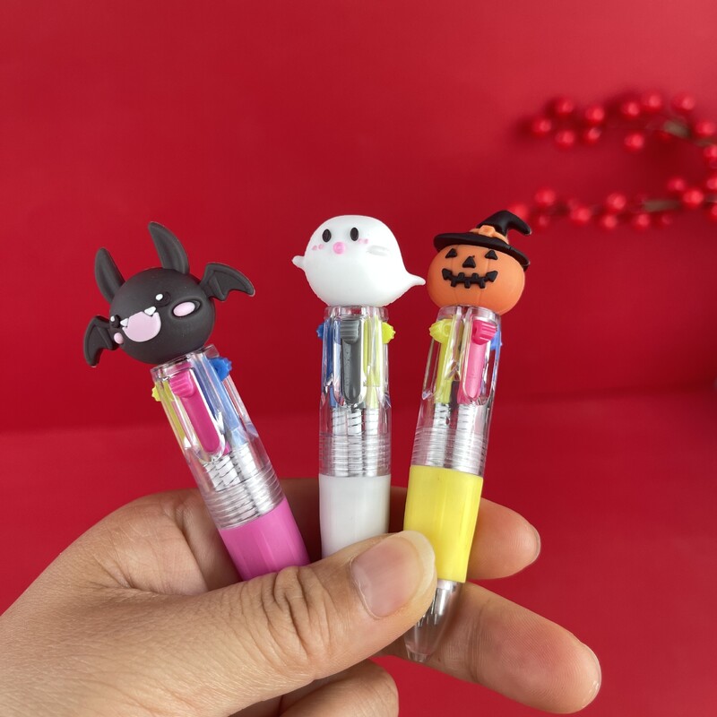 3 komada slatke mini kemijske olovke za Noć vještica u 4 boje, prijenosne crtiće Pumpkin Ghost Olovka u boji šišmiša Školski uredski pribor