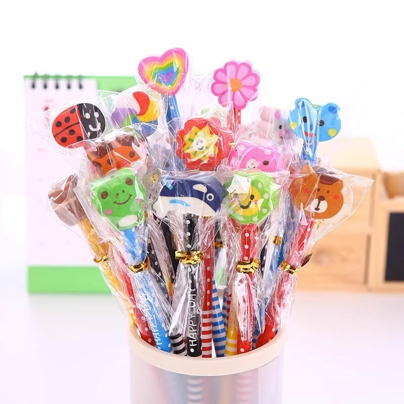 40 komada Nasumične životinje iz crtića HB olovke Učenici Drvena olovka s uklonjivom gumicom slatka olovka za korekciju koja se može izbrisati