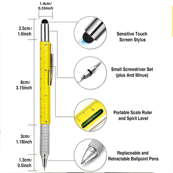 Στυλό πολλαπλών λειτουργιών 7 ιντσών με τεχνικό χάρακα μέτρησης εργαλείου χειρός Phillips Οθόνη αφής Stylus Spirit Level