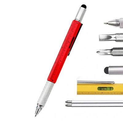 7 in1 Мултифункционална писалка с модерен ръчен инструмент Измерване Техническа линийка Отвертка Phillips Сензорен екран Стилус Либел