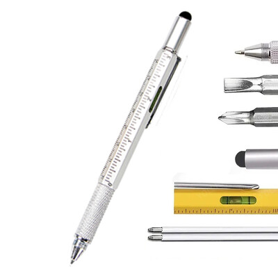 7 in1 Мултифункционална писалка с модерен ръчен инструмент Измерване Техническа линийка Отвертка Phillips Сензорен екран Стилус Либел