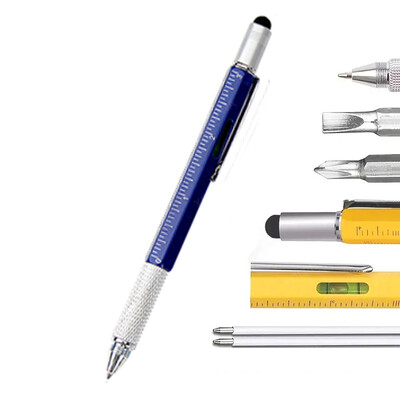 7 in1 Мултифункционална писалка с модерен ръчен инструмент Измерване Техническа линийка Отвертка Phillips Сензорен екран Стилус Либел