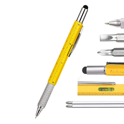 7 in1 Мултифункционална писалка с модерен ръчен инструмент Измерване Техническа линийка Отвертка Phillips Сензорен екран Стилус Либел