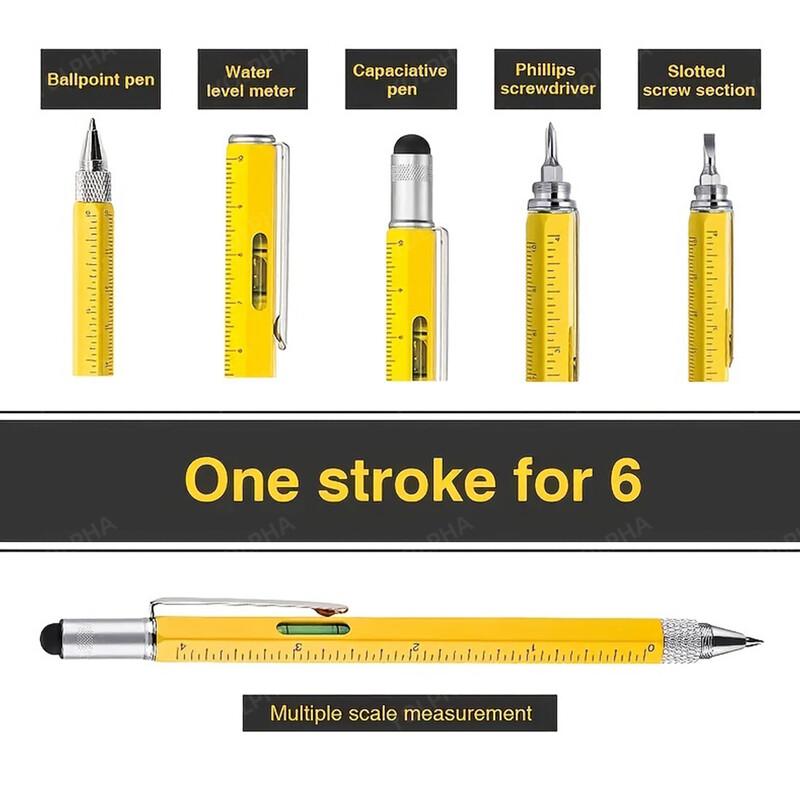 7 in1 Мултифункционална писалка с модерен ръчен инструмент Измерване Техническа линийка Отвертка Phillips Сензорен екран Стилус Либел