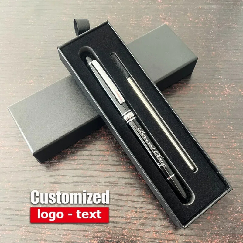 Pix cu semnătură din metal de lux Logo personalizat Comerț cu ridicata Negru, aur, argint, pixuri cu bile de afaceri, papetărie de birou, set de cutii de stilouri cadou