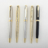 Luksuzna metalna roler olovka 0,7 mm s plavom tintom od čelika i zlata s poslovnim potpisom za školske uredske potrepštine za pisanje.