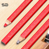 12 бр. Дървообработващи моливи Сайт, посветен на маркиращи работници, посветен на писалка с плоска глава, дърво, черен осмоъгълник, червен квадрат, чертащи линии