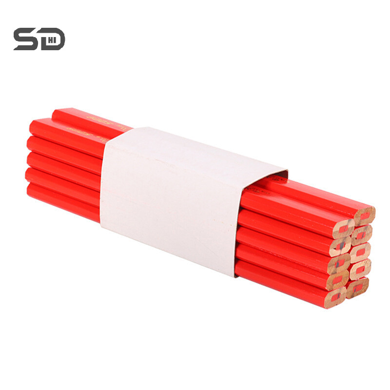 12 бр. Дървообработващи моливи Сайт, посветен на маркиращи работници, посветен на писалка с плоска глава, дърво, черен осмоъгълник, червен квадрат, чертащи линии