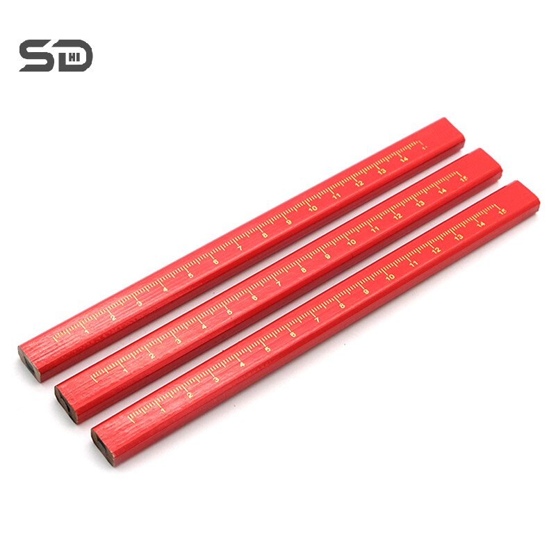 12 бр. Дървообработващи моливи Сайт, посветен на маркиращи работници, посветен на писалка с плоска глава, дърво, черен осмоъгълник, червен квадрат, чертащи линии