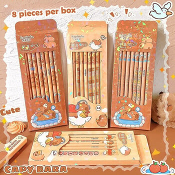 8 τεμάχια/Κουτί Γελοιογραφία Cute Capybara Pencil Kawaii HB Σκίτσο Είδη σχεδίου Μαθητικής γραφικής ύλης Σχολική προμήθειες γραφείου Δώρα για παιδιά