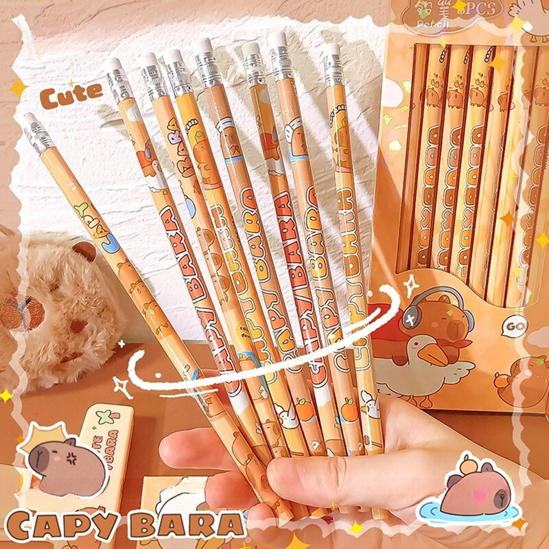 8Pcs/Box Cartoon Cute Capybara Pencil Kawaii HB Sketch Drawing Items Студентски канцеларски материали Училищни офис консумативи Детски подаръци