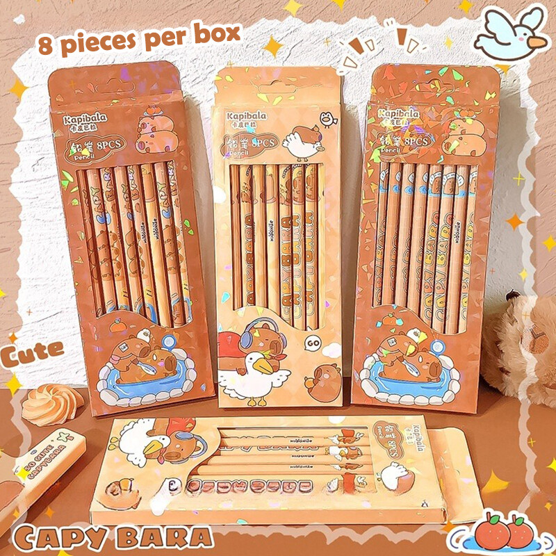 8Pcs/Box Cartoon Cute Capybara Pencil Kawaii HB Sketch Drawing Items Студентски канцеларски материали Училищни офис консумативи Детски подаръци
