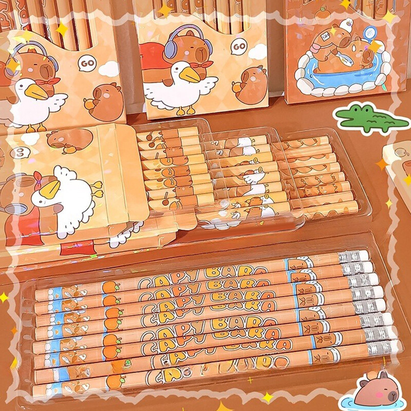8Pcs/Box Cartoon Cute Capybara Pencil Kawaii HB Sketch Drawing Items Студентски канцеларски материали Училищни офис консумативи Детски подаръци