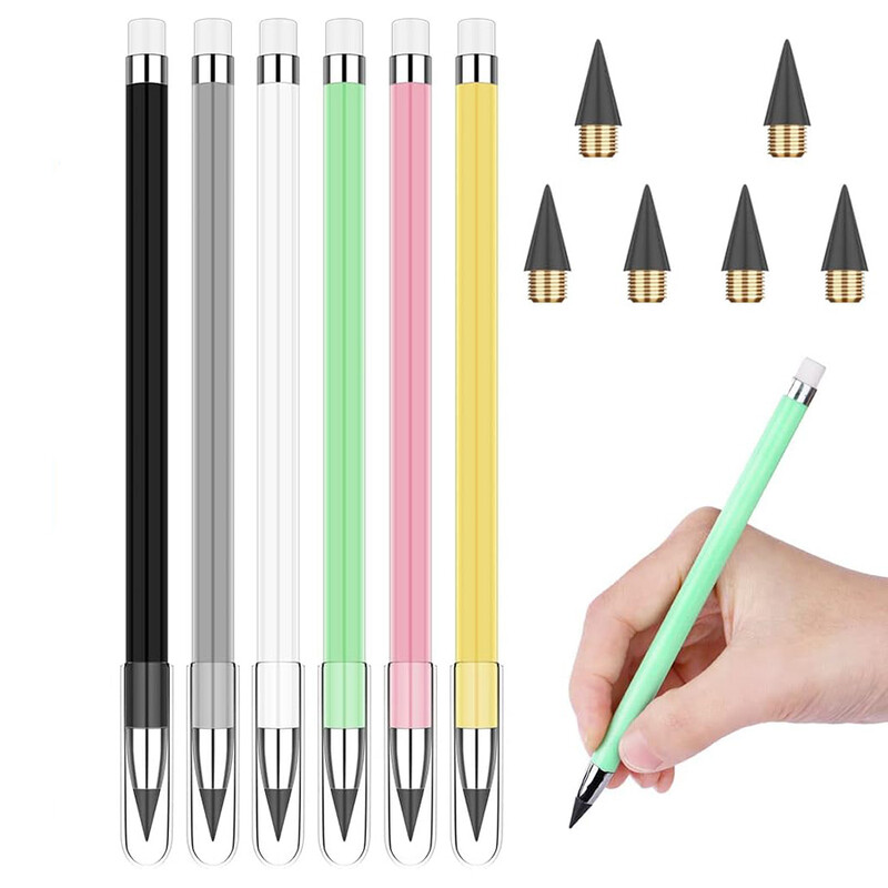 12 KOM Inkless Pencil, Everlasting Pencil Infinity Pencil s gumicom, Infinite Pencil za višekratnu upotrebu, zamjenjivi vrhovi