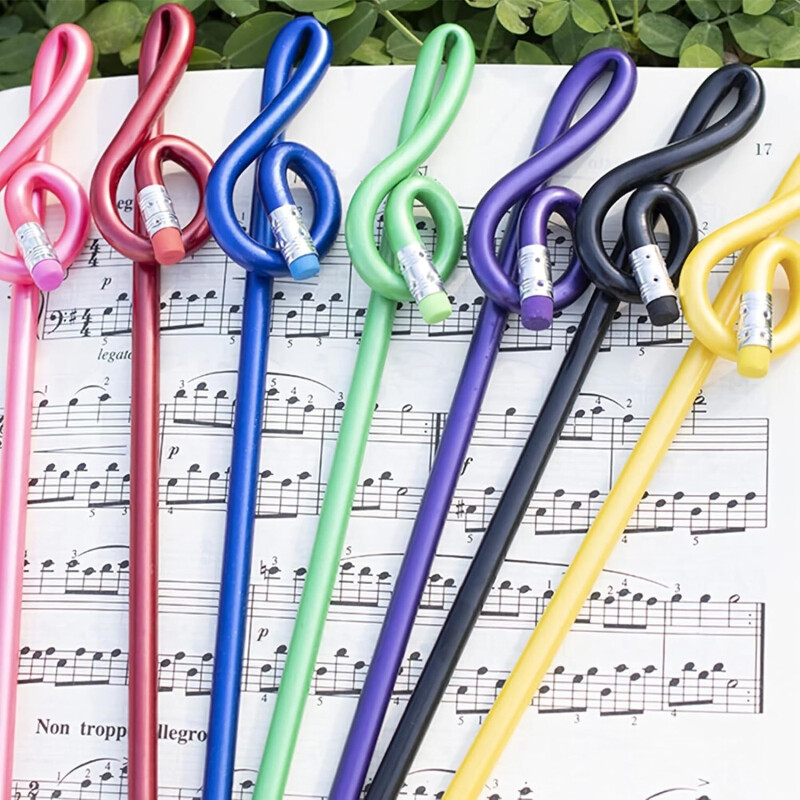 3 бр. Анимационен скрипичен ключ Молив с анимационна музикална нота с форма на молив с гумичка, хубав подарък за бизнес офис Училищни пособия