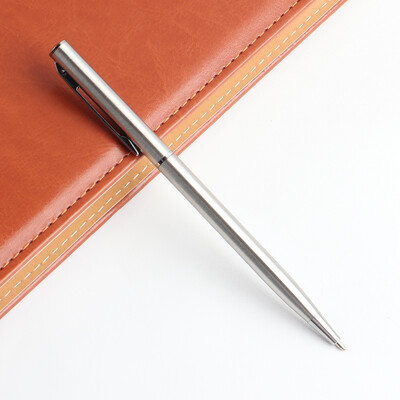 2 бр. Метална химикалка за училищен офис Материал от неръждаема стомана Въртящи се канцеларски материали Черно синьо мастило Химикалка Химикалки