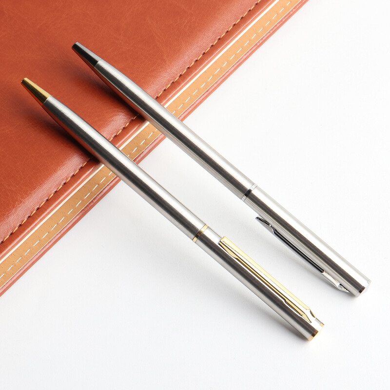 2 бр. Метална химикалка за училищен офис Материал от неръждаема стомана Въртящи се канцеларски материали Черно синьо мастило Химикалка Химикалки