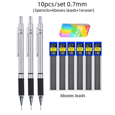Metalna automatska olovka 0,5/0,7/0,9 mm ivice, protuklizni mekani set, ručka za držanje, aktivna olovka, mehaničko crtanje, pribor za skiciranje