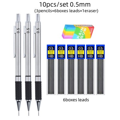 Metalna automatska olovka 0,5/0,7/0,9 mm ivice, protuklizni mekani set, ručka za držanje, aktivna olovka, mehaničko crtanje, pribor za skiciranje