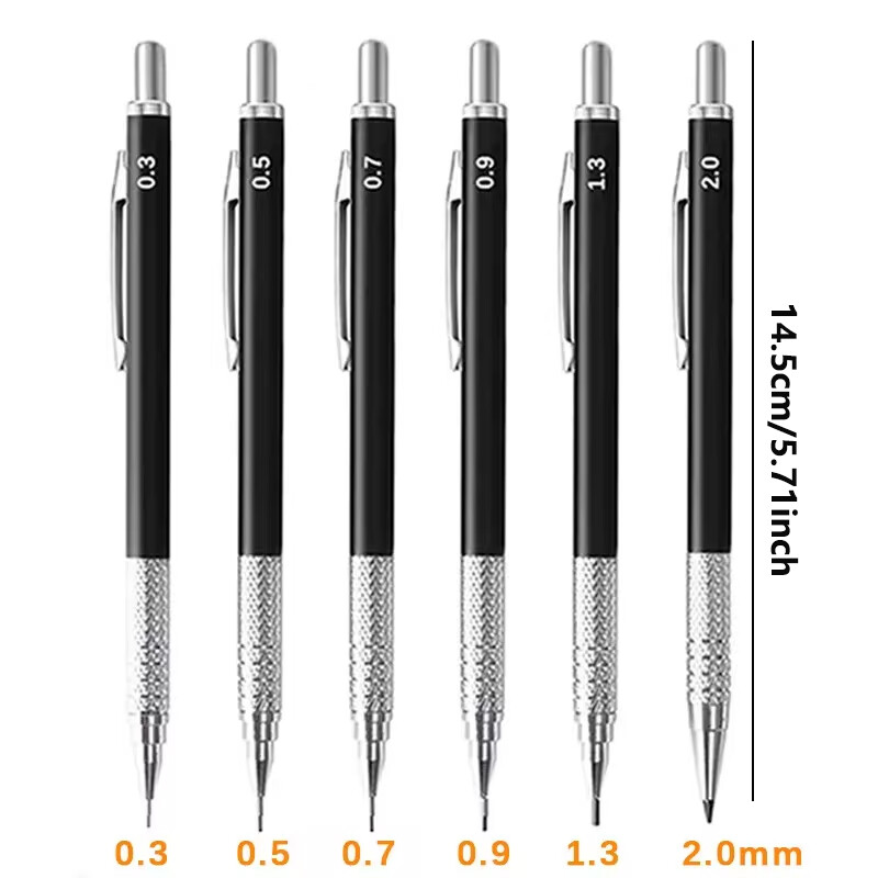 0,3 0,5 0,7 0,9 1,3 2,0 mm Metalna crna mehanička olovka Automatska olovka za crtanje i crtanje za pisanje pribor za pisanje